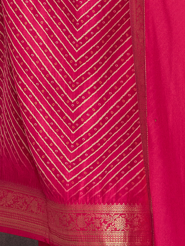Crimson Pink Premium Dola Silk Suit with Ethnic Motifs & Jacquard Detailing