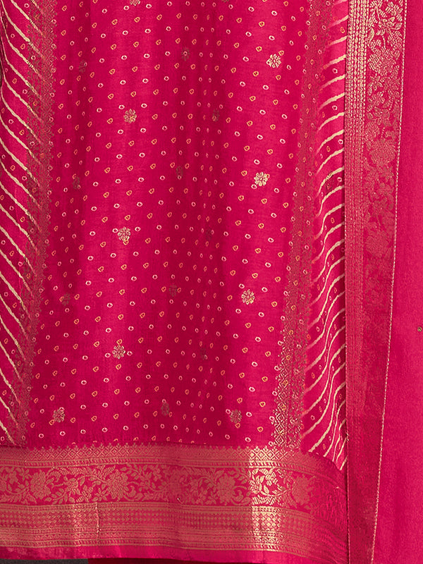 Crimson Pink Premium Dola Silk Suit with Ethnic Motifs & Jacquard Detailing