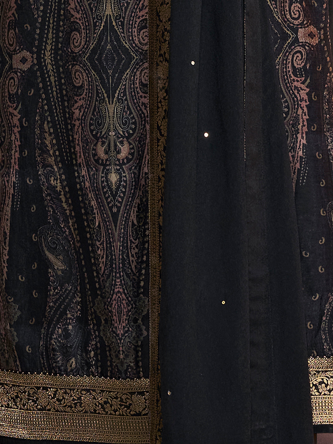 Black Premium Dola Silk Suit with Ethnic Motifs & Jacquard Embellishment