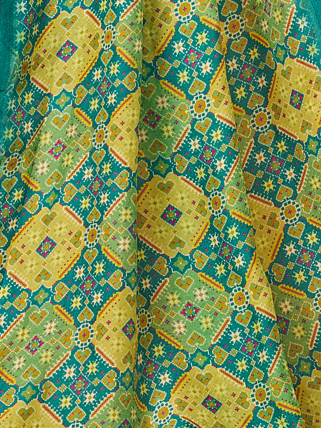 Aqua Blue Russian Silk Suit with Ethnic Motif Print & Embroidered Detailing