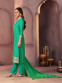 Sea Green Premium Russian Silk Suit with Ethnic Motifs & Embroidered Neckline