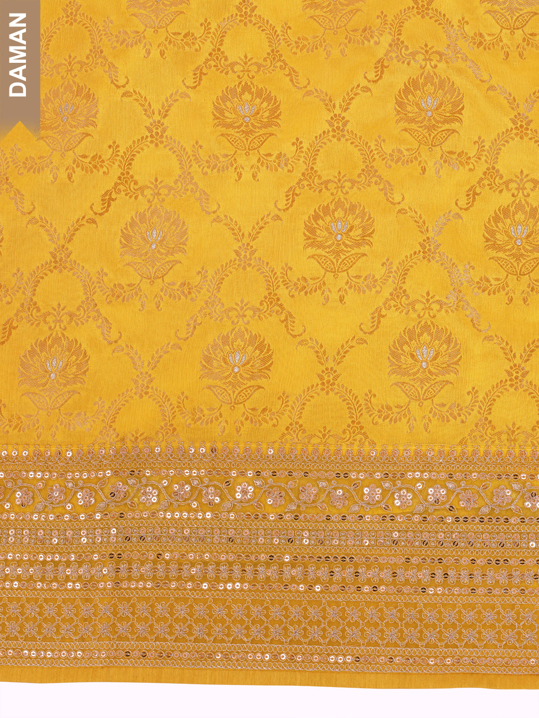 Yellow Chinon Embroidery Unstitched Salwar Suit
