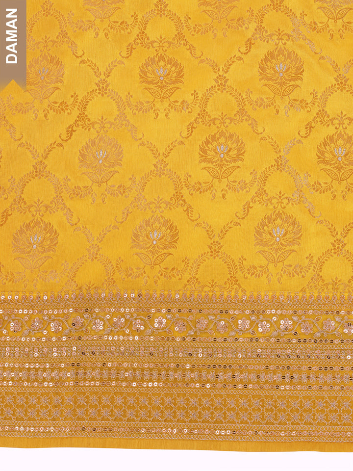 Yellow Chinon Embroidery Unstitched Salwar Suit