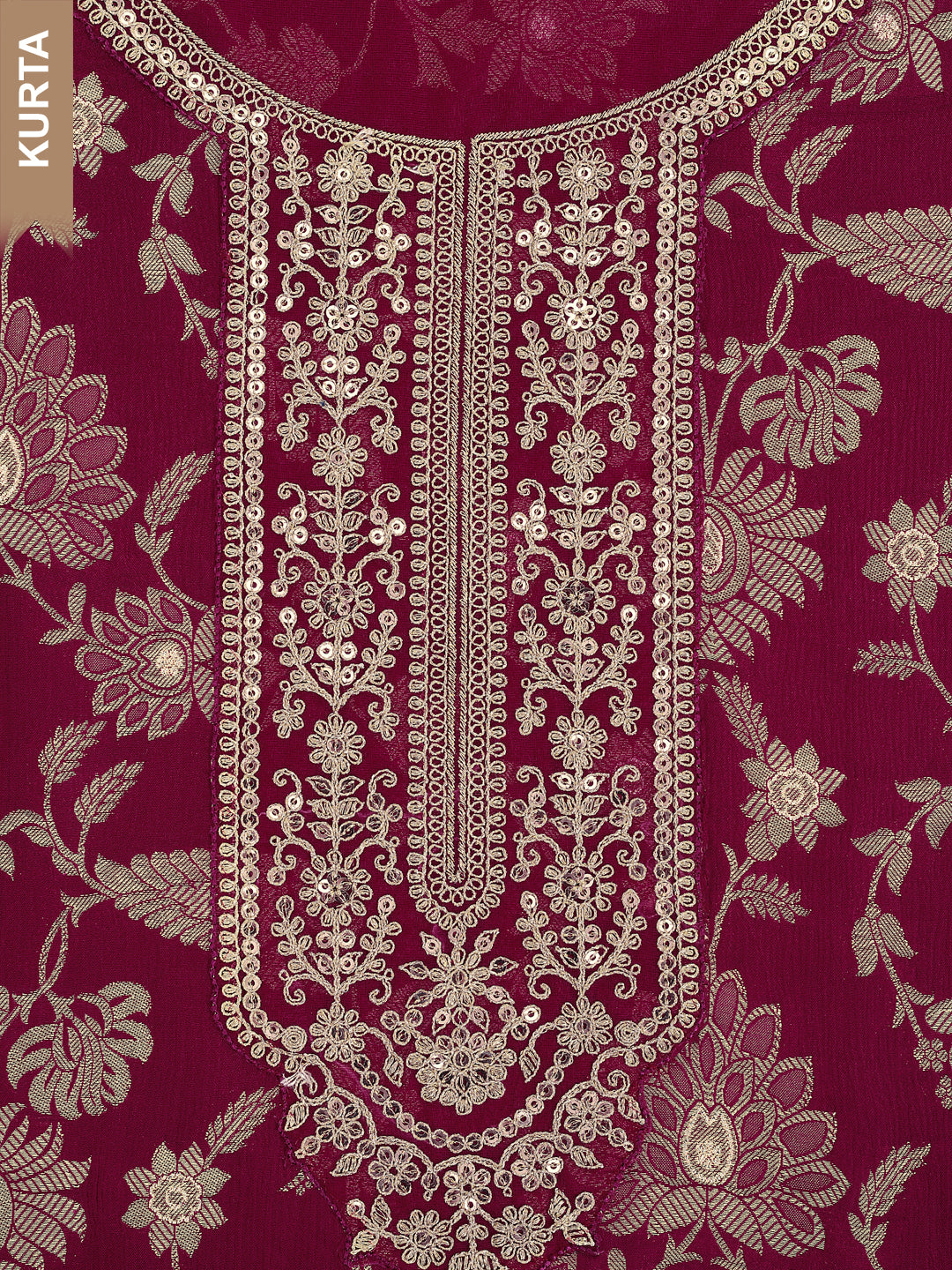 Wine Chinon Embroidery Unstitched Salwar Suit