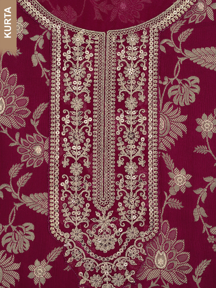 Wine Chinon Embroidery Unstitched Salwar Suit