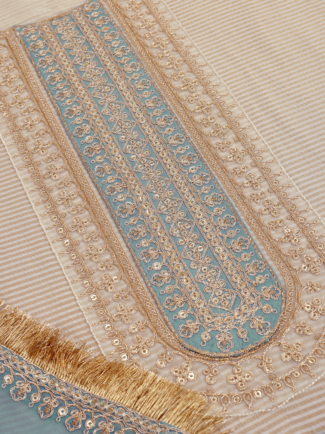 Off white Tissue Blue contrast Unstitched Salwar Suit