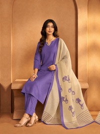 Women's Purple Chanderi silk Embellished Kurta with Trouser and Dupatta