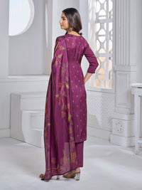 Maroon Printed With Handwork Straight Kurta With Dyed Trousers And Printed Dupatta