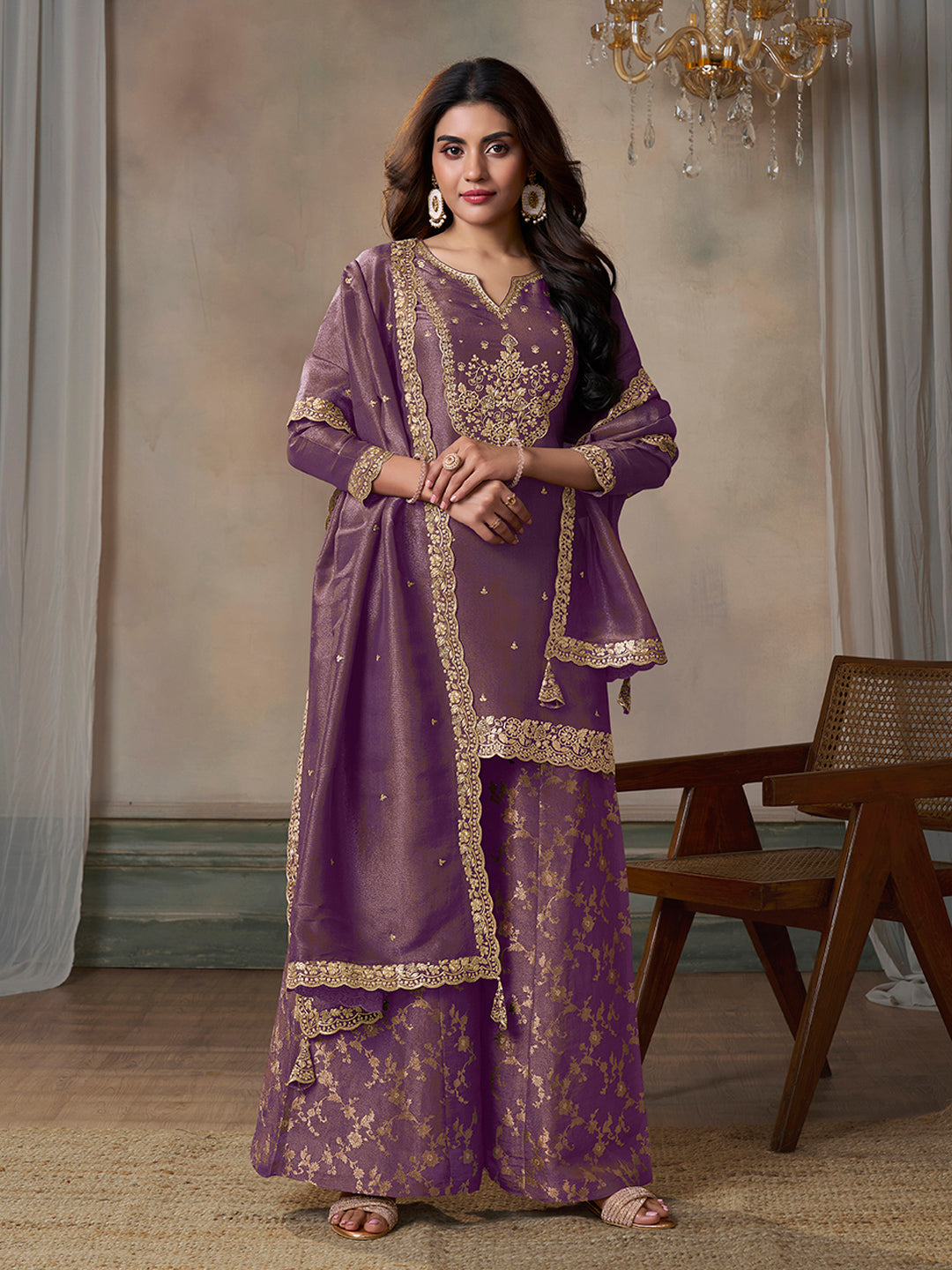 sharara dress purple colour Purple Heavy Georgette Embroidered Work Sharara Suit