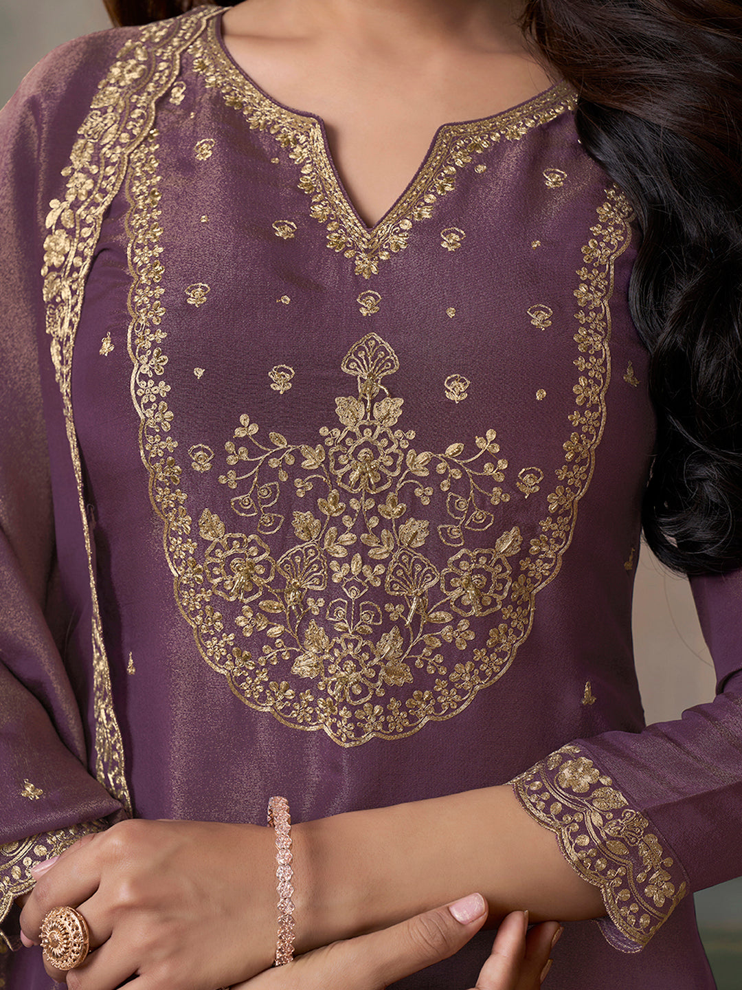 Purple Viscose Tissue with Pitta work Sharara Suit Set