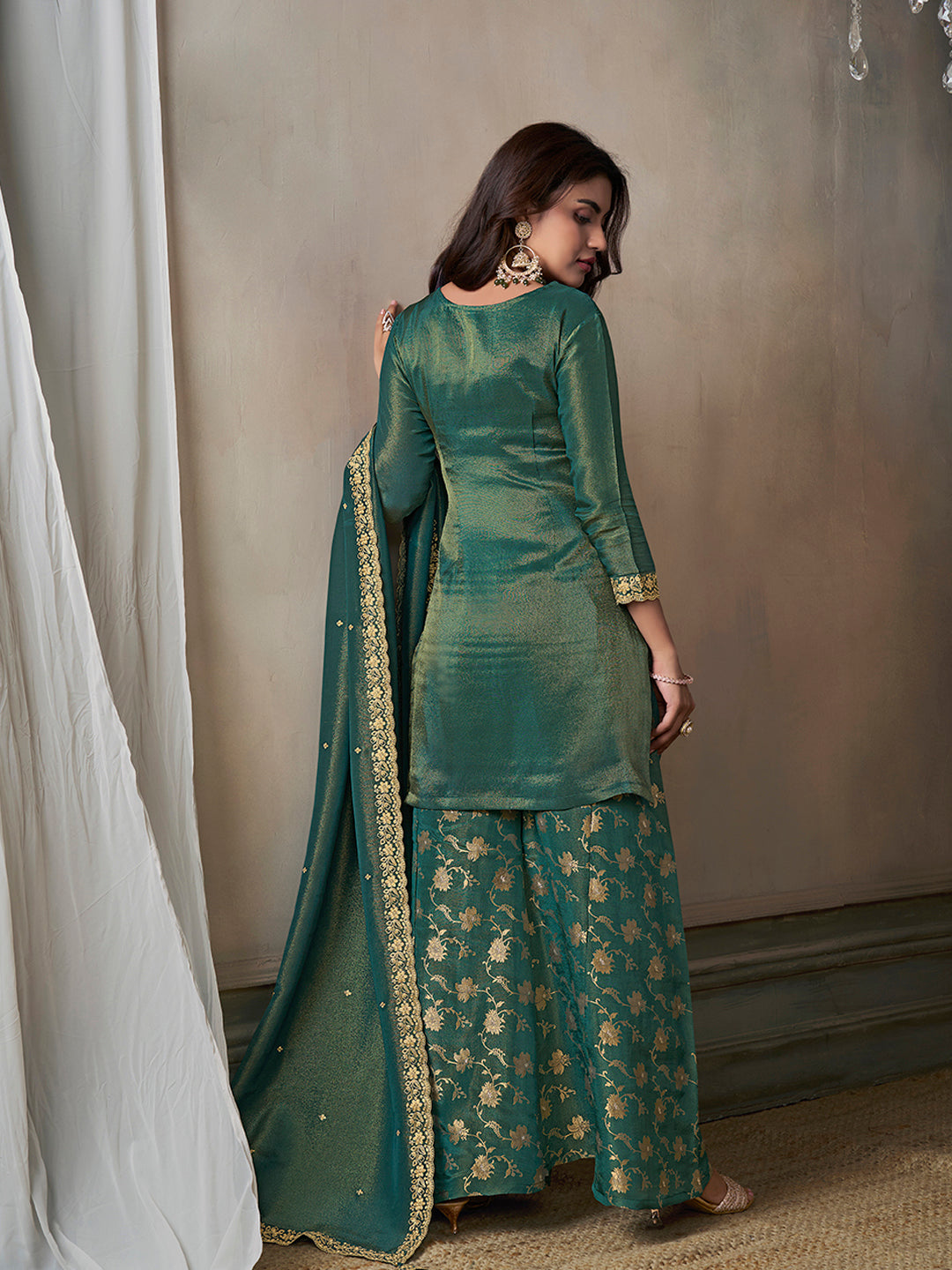 Sea Green Viscose Tissue with Pitta work Sharara Suit Set Seerat Ethnic Sea Green Viscose Tissue with Pitta work Sharara Suit Set Seerat Ethnic