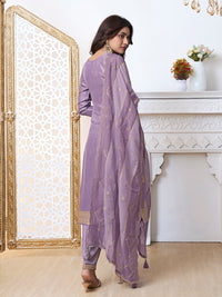 Purple Dola Ethnic Motifs Jacquard with Embroidered Kurta Suit Set