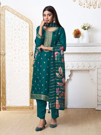 Green Dola Ethnic Motifs Jacquard Kurta Suit Set