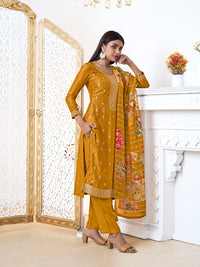 Mustard Yellow Dola Ethnic Motifs Jacquard Kurta Suit Set