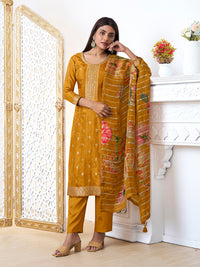 Mustard Yellow Dola Ethnic Motifs Jacquard Kurta Suit Set