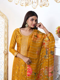 Mustard Yellow Dola Ethnic Motifs Jacquard Kurta Suit Set