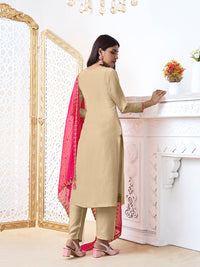 Off-White Tissue with Bandhani Print Colour Contrast Dupatta Kurta Suit Set