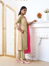 Off-White Tissue with Bandhani Print Colour Contrast Dupatta Kurta Suit Set