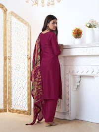 Wine Dola Ethnic Motifs Jacquard Kurta Suit Set
