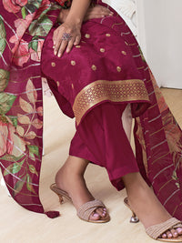 Wine Dola Ethnic Motifs Jacquard Kurta Suit Set