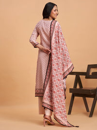 Women's Blush Pink Blend Embellished Kurta With Trouser And Dupatta