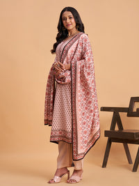 Women's Blush Pink Blend Embellished Kurta With Trouser And Dupatta