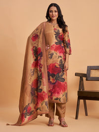 Women's Mustard Blend Embellished Kurta With Trouser And Dupatta