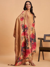 Women's Mustard Blend Embellished Kurta With Trouser And Dupatta