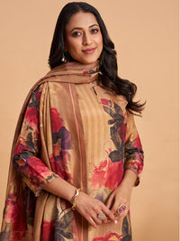 Women's Mustard Blend Embellished Kurta With Trouser And Dupatta