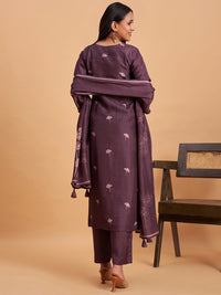 Women's Purple Blend Embellished Kurta With Trouser And Dupatta