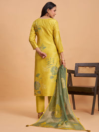Women's Yellow Silk Blend Embellished Kurta With Trouser And Dupatta