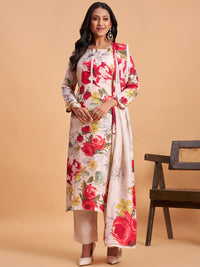 Women's White Silk Blend Embellished Kurta With Trouser And Dupatta