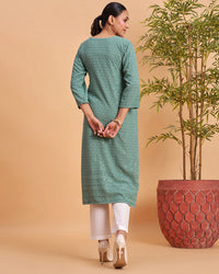 Women's Chikankari Embroidered Ethnic Motif Sequined Kurti