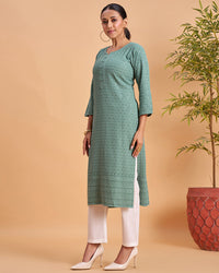 Women's Chikankari Embroidered Ethnic Motif Sequined Kurti