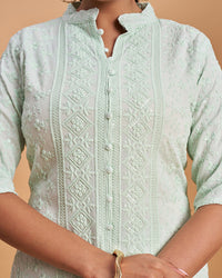 Women's Chikankari Embroidered Ethnic Motif Sequined Kurti