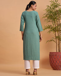 Women's Chikankari Embroidered Ethnic Motif Sequined Kurti