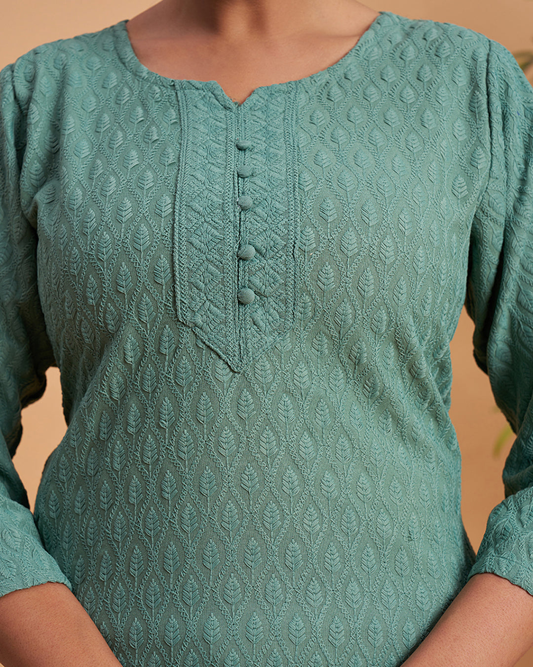 Women's Chikankari Embroidered Ethnic Motif Sequined Kurti