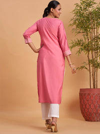 Women’s Elegant Pink Embroidered Straight Kurti