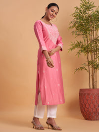 Women’s Elegant Pink Embroidered Straight Kurti