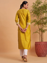 Women’s Elegant Yellow Embroidered Straight Kurti
