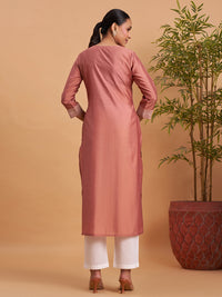 Women’s Elegant Dusty Rose Embroidered Straight Kurti