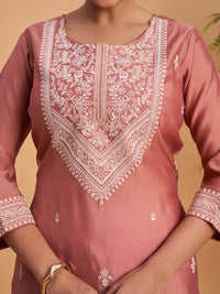 Women’s Elegant Dusty Rose Embroidered Straight Kurti