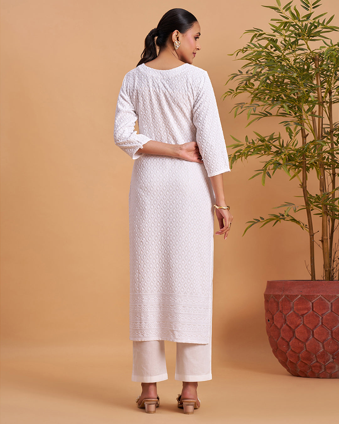 Women's Chikankari Embroidered Ethnic Motif Sequined Kurti
