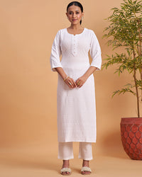 Women's Chikankari Embroidered Ethnic Motif Sequined Kurti