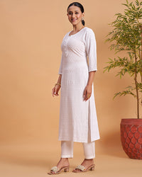 Women's Chikankari Embroidered Ethnic Motif Sequined Kurti