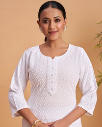 Women's Chikankari Embroidered Ethnic Motif Sequined Kurti