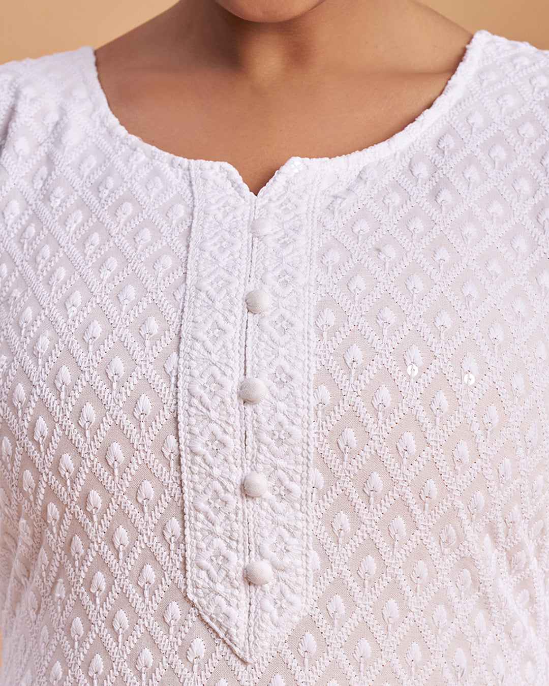 Women's Chikankari Embroidered Ethnic Motif Sequined Kurti