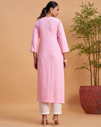Women's Chikankari Embroidered Ethnic Motif Sequined Kurti