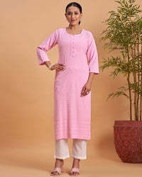 Women's Chikankari Embroidered Ethnic Motif Sequined Kurti