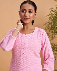 Women's Chikankari Embroidered Ethnic Motif Sequined Kurti